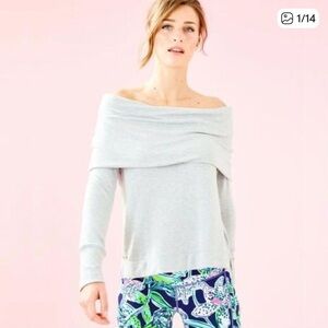 Lilly Pulitzer Light Gray Off-Shoulder Belinda Sweater